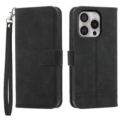 DIERFENG DF-03 For iPhone 16 Pro Leather Case Lines Imprinted Wallet Phone Cover