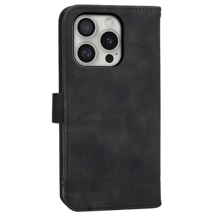 DIERFENG DF-03 For iPhone 16 Pro Leather Case Lines Imprinted Wallet Phone Cover