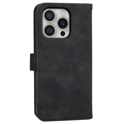 DIERFENG DF-03 For iPhone 16 Pro Leather Case Lines Imprinted Wallet Phone Cover