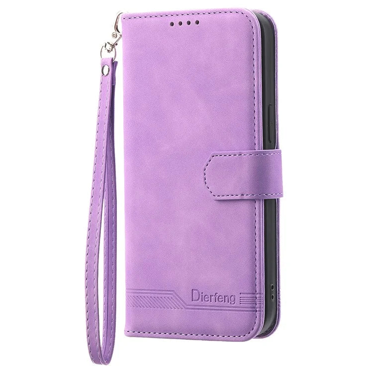 DIERFENG DF-03 For iPhone 16 Plus Wallet Case Lines Imprinted Leather Phone Cover