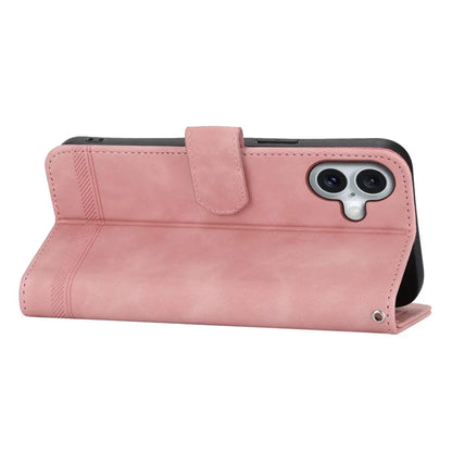 DIERFENG DF-03 For iPhone 16 Plus Wallet Case Lines Imprinted Leather Phone Cover