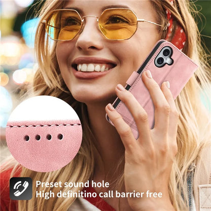 DIERFENG DF-03 For iPhone 16 Plus Wallet Case Lines Imprinted Leather Phone Cover