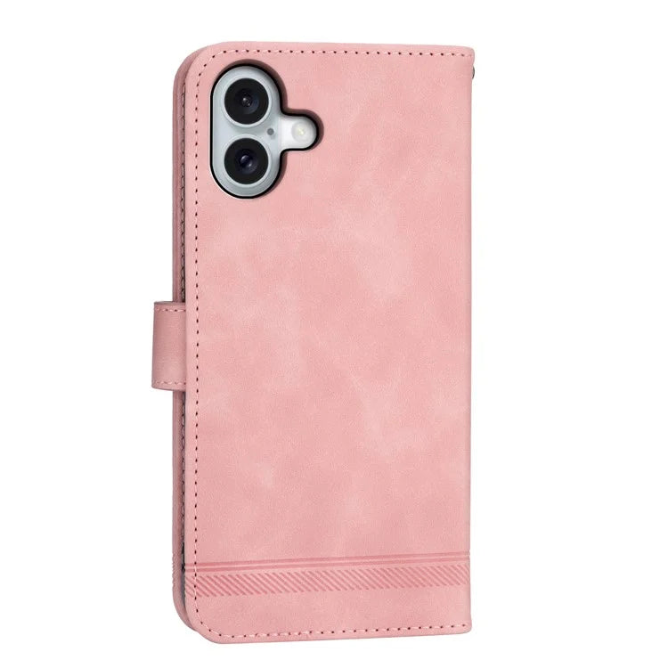 DIERFENG DF-03 For iPhone 16 Plus Wallet Case Lines Imprinted Leather Phone Cover