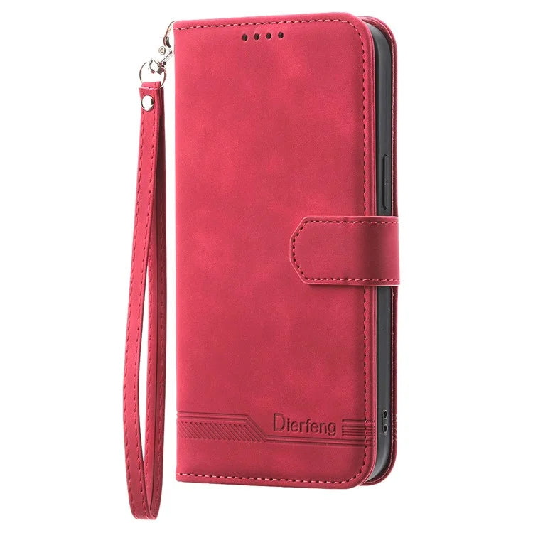 DIERFENG DF-03 For iPhone 16 Plus Wallet Case Lines Imprinted Leather Phone Cover