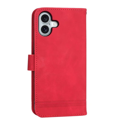 DIERFENG DF-03 For iPhone 16 Plus Wallet Case Lines Imprinted Leather Phone Cover