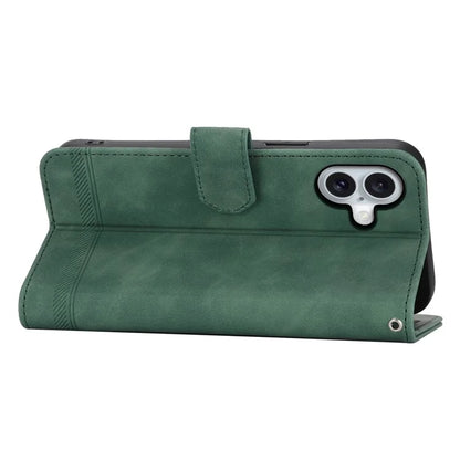 DIERFENG DF-03 For iPhone 16 Plus Wallet Case Lines Imprinted Leather Phone Cover