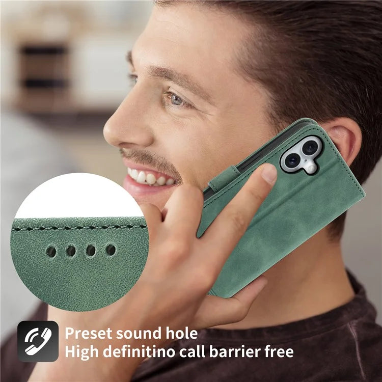 DIERFENG DF-03 For iPhone 16 Plus Wallet Case Lines Imprinted Leather Phone Cover
