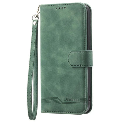 DIERFENG DF-03 For iPhone 16 Plus Wallet Case Lines Imprinted Leather Phone Cover