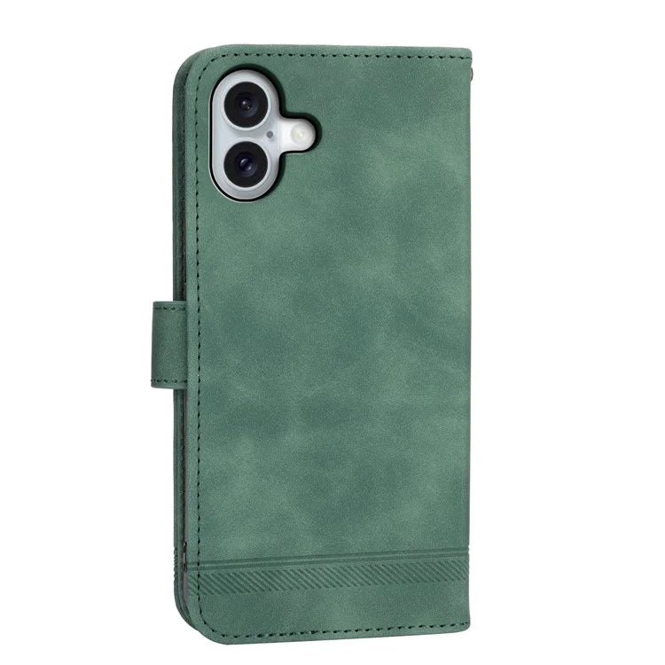 DIERFENG DF-03 For iPhone 16 Plus Wallet Case Lines Imprinted Leather Phone Cover