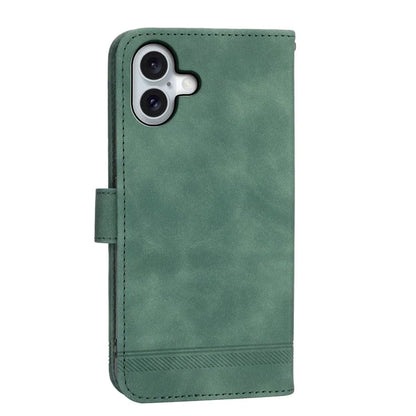 DIERFENG DF-03 For iPhone 16 Plus Wallet Case Lines Imprinted Leather Phone Cover