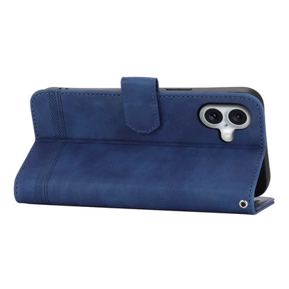DIERFENG DF-03 For iPhone 16 Plus Wallet Case Lines Imprinted Leather Phone Cover