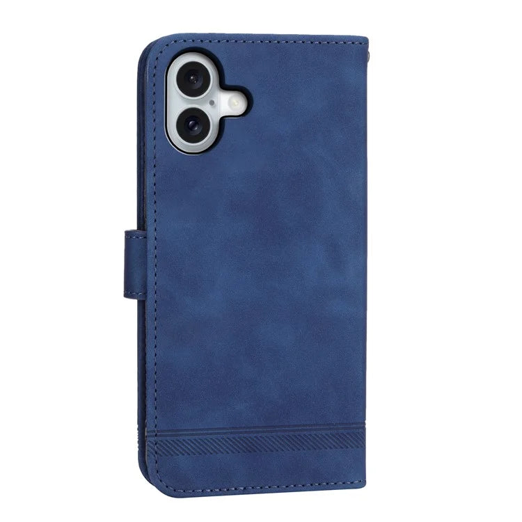 DIERFENG DF-03 For iPhone 16 Plus Wallet Case Lines Imprinted Leather Phone Cover