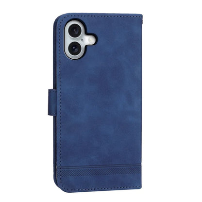 DIERFENG DF-03 For iPhone 16 Plus Wallet Case Lines Imprinted Leather Phone Cover