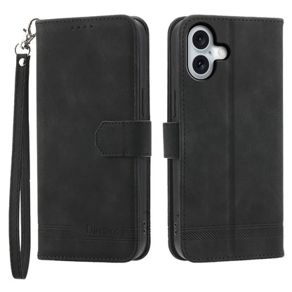 DIERFENG DF-03 For iPhone 16 Plus Wallet Case Lines Imprinted Leather Phone Cover