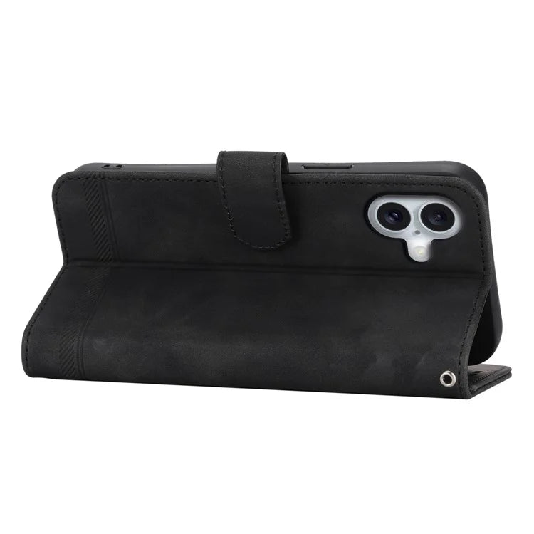 DIERFENG DF-03 For iPhone 16 Plus Wallet Case Lines Imprinted Leather Phone Cover
