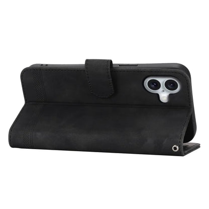 DIERFENG DF-03 For iPhone 16 Plus Wallet Case Lines Imprinted Leather Phone Cover