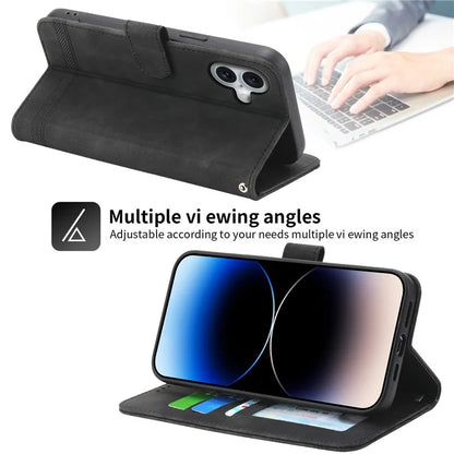 DIERFENG DF-03 For iPhone 16 Plus Wallet Case Lines Imprinted Leather Phone Cover