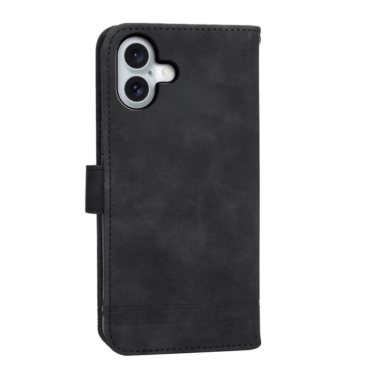 DIERFENG DF-03 For iPhone 16 Plus Wallet Case Lines Imprinted Leather Phone Cover