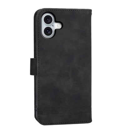 DIERFENG DF-03 For iPhone 16 Plus Wallet Case Lines Imprinted Leather Phone Cover