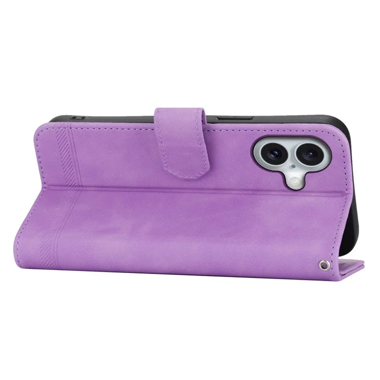 DIERFENG DF-03 For iPhone 16 Case Anti-Drop Lines Imprinted Wallet Phone Cover