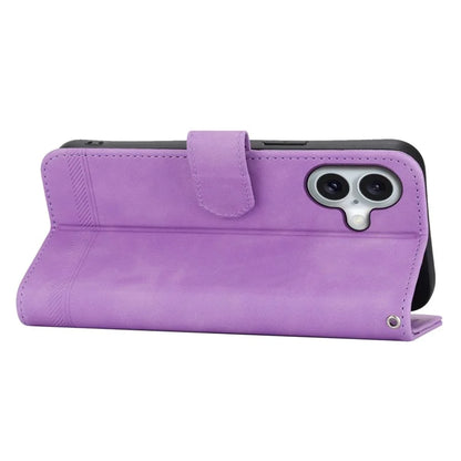 DIERFENG DF-03 For iPhone 16 Case Anti-Drop Lines Imprinted Wallet Phone Cover