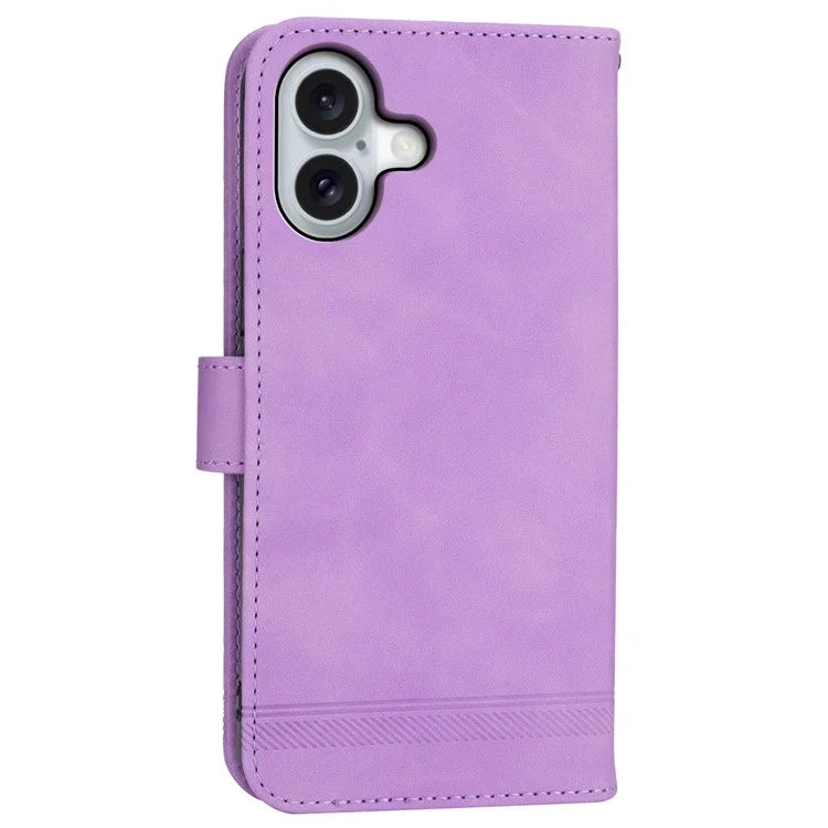 DIERFENG DF-03 For iPhone 16 Case Anti-Drop Lines Imprinted Wallet Phone Cover