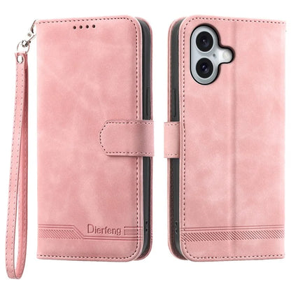 DIERFENG DF-03 For iPhone 16 Case Anti-Drop Lines Imprinted Wallet Phone Cover
