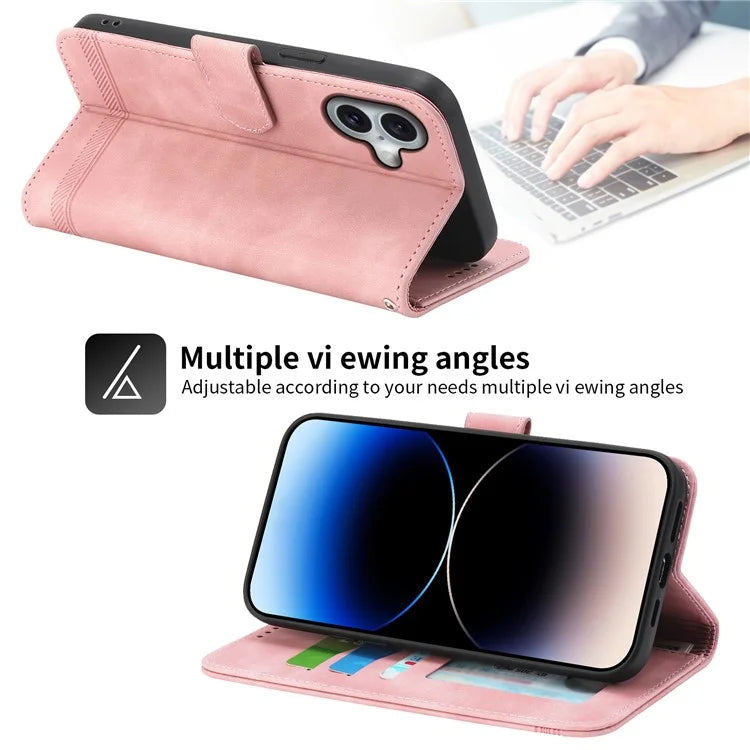DIERFENG DF-03 For iPhone 16 Case Anti-Drop Lines Imprinted Wallet Phone Cover