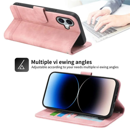 DIERFENG DF-03 For iPhone 16 Case Anti-Drop Lines Imprinted Wallet Phone Cover
