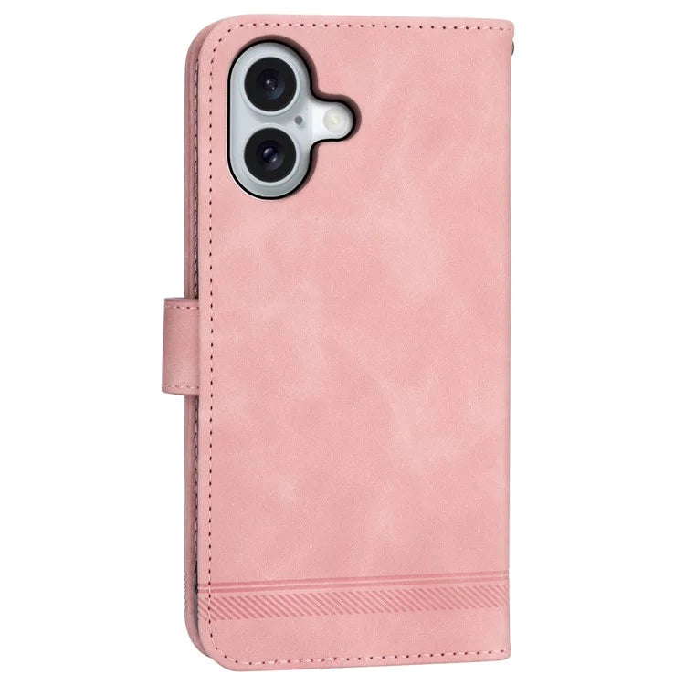 DIERFENG DF-03 For iPhone 16 Case Anti-Drop Lines Imprinted Wallet Phone Cover