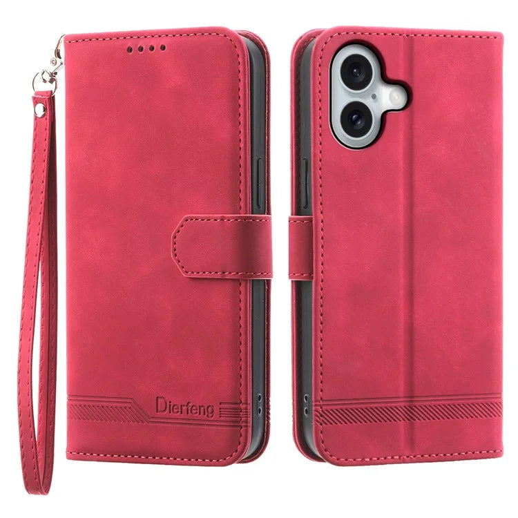 DIERFENG DF-03 For iPhone 16 Case Anti-Drop Lines Imprinted Wallet Phone Cover