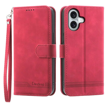 DIERFENG DF-03 For iPhone 16 Case Anti-Drop Lines Imprinted Wallet Phone Cover