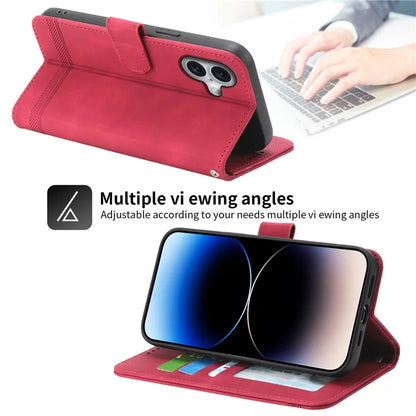 DIERFENG DF-03 For iPhone 16 Case Anti-Drop Lines Imprinted Wallet Phone Cover