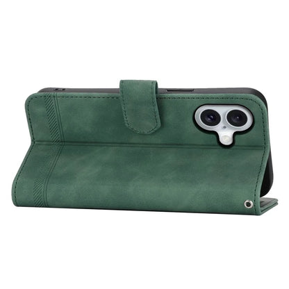 DIERFENG DF-03 For iPhone 16 Case Anti-Drop Lines Imprinted Wallet Phone Cover