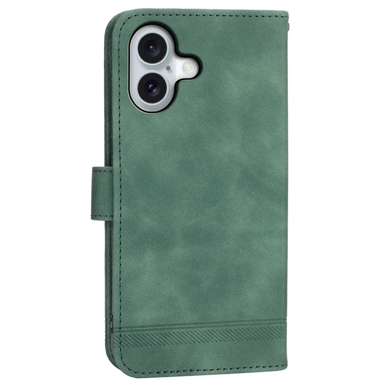 DIERFENG DF-03 For iPhone 16 Case Anti-Drop Lines Imprinted Wallet Phone Cover