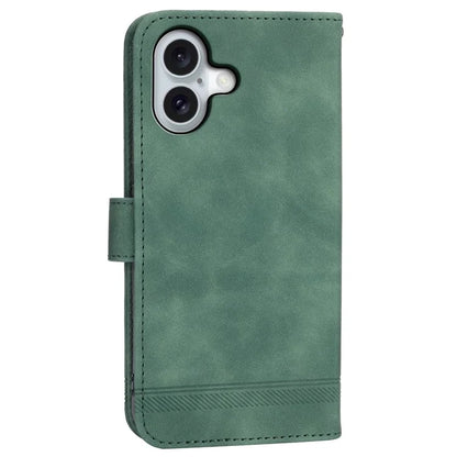 DIERFENG DF-03 For iPhone 16 Case Anti-Drop Lines Imprinted Wallet Phone Cover