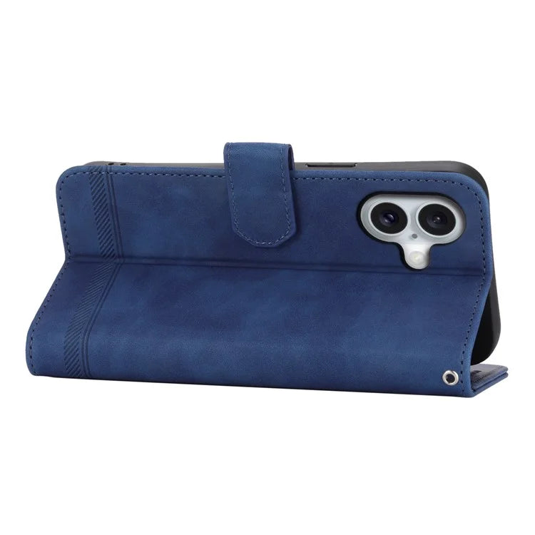 DIERFENG DF-03 For iPhone 16 Case Anti-Drop Lines Imprinted Wallet Phone Cover