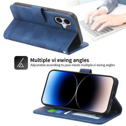 DIERFENG DF-03 For iPhone 16 Case Anti-Drop Lines Imprinted Wallet Phone Cover