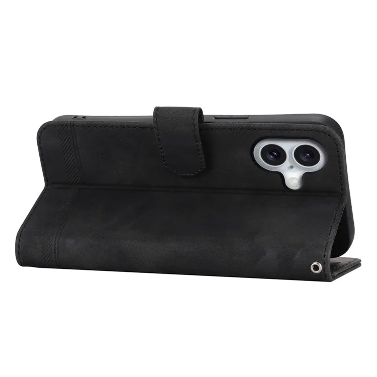 DIERFENG DF-03 For iPhone 16 Case Anti-Drop Lines Imprinted Wallet Phone Cover