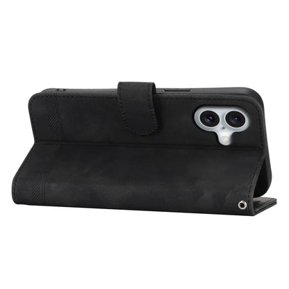 DIERFENG DF-03 For iPhone 16 Case Anti-Drop Lines Imprinted Wallet Phone Cover
