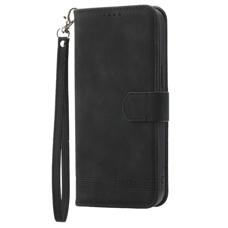 DIERFENG DF-03 For iPhone 16 Case Anti-Drop Lines Imprinted Wallet Phone Cover
