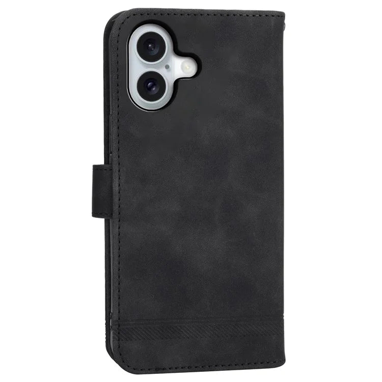 DIERFENG DF-03 For iPhone 16 Case Anti-Drop Lines Imprinted Wallet Phone Cover