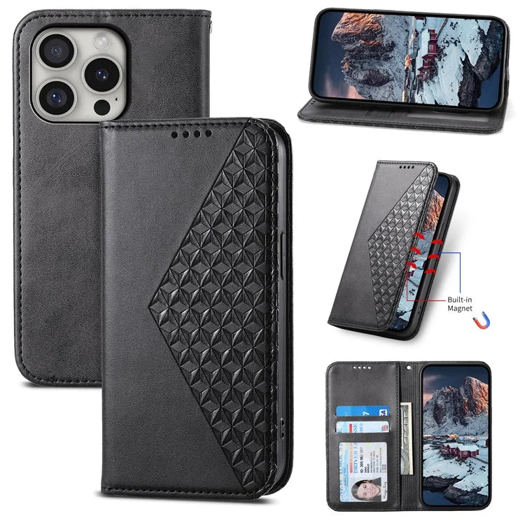 For iPhone 16 Pro Wallet Phone Case Imprinted PU Leather Flip Cover