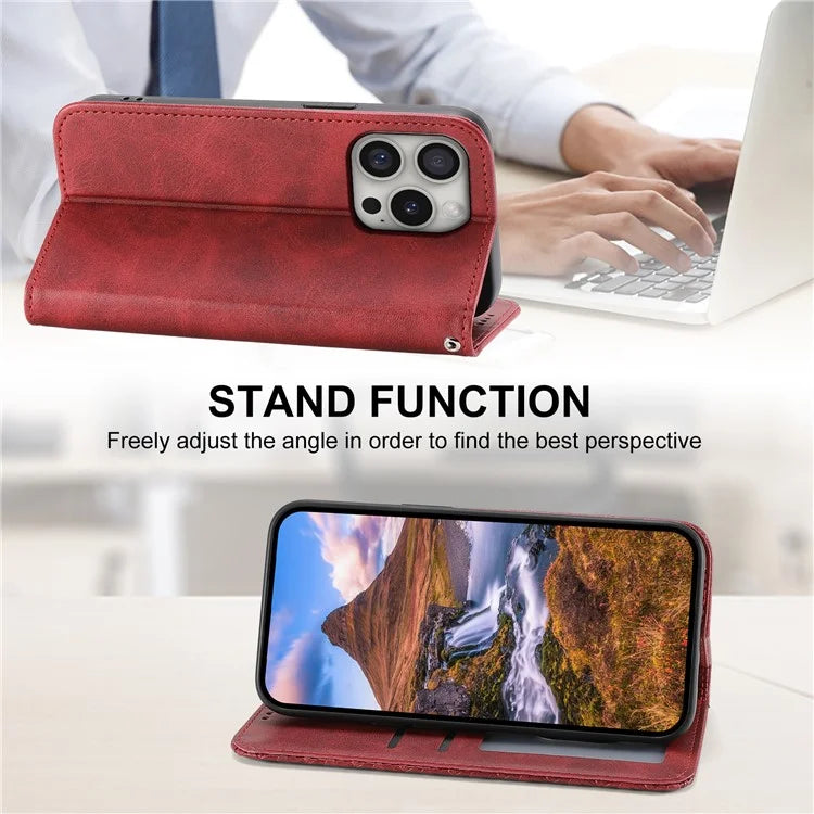 For iPhone 16 Pro Wallet Phone Case Imprinted PU Leather Flip Cover