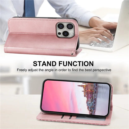 For iPhone 16 Pro Wallet Phone Case Imprinted PU Leather Flip Cover