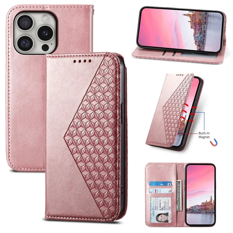 For iPhone 16 Pro Wallet Phone Case Imprinted PU Leather Flip Cover