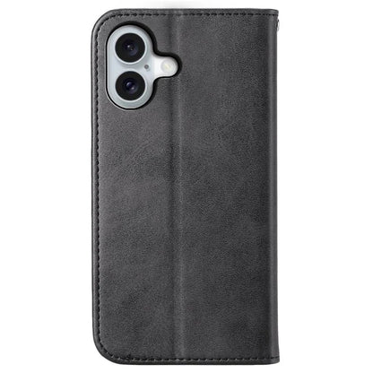 For iPhone 16 Wallet Case Calf Texture PU Leather Phone Cover with Strap