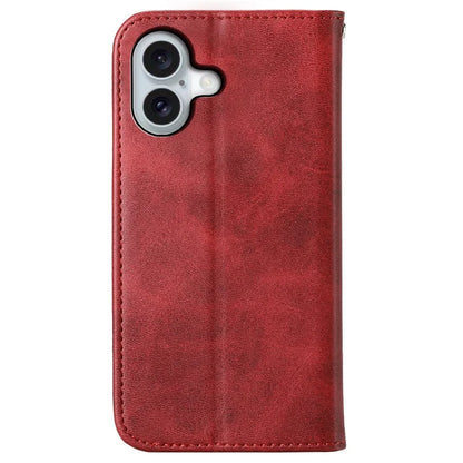 For iPhone 16 Wallet Case Calf Texture PU Leather Phone Cover with Strap