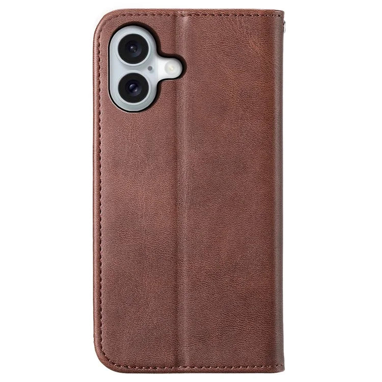 For iPhone 16 Wallet Case Calf Texture PU Leather Phone Cover with Strap