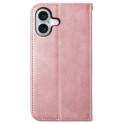 For iPhone 16 Wallet Case Calf Texture PU Leather Phone Cover with Strap